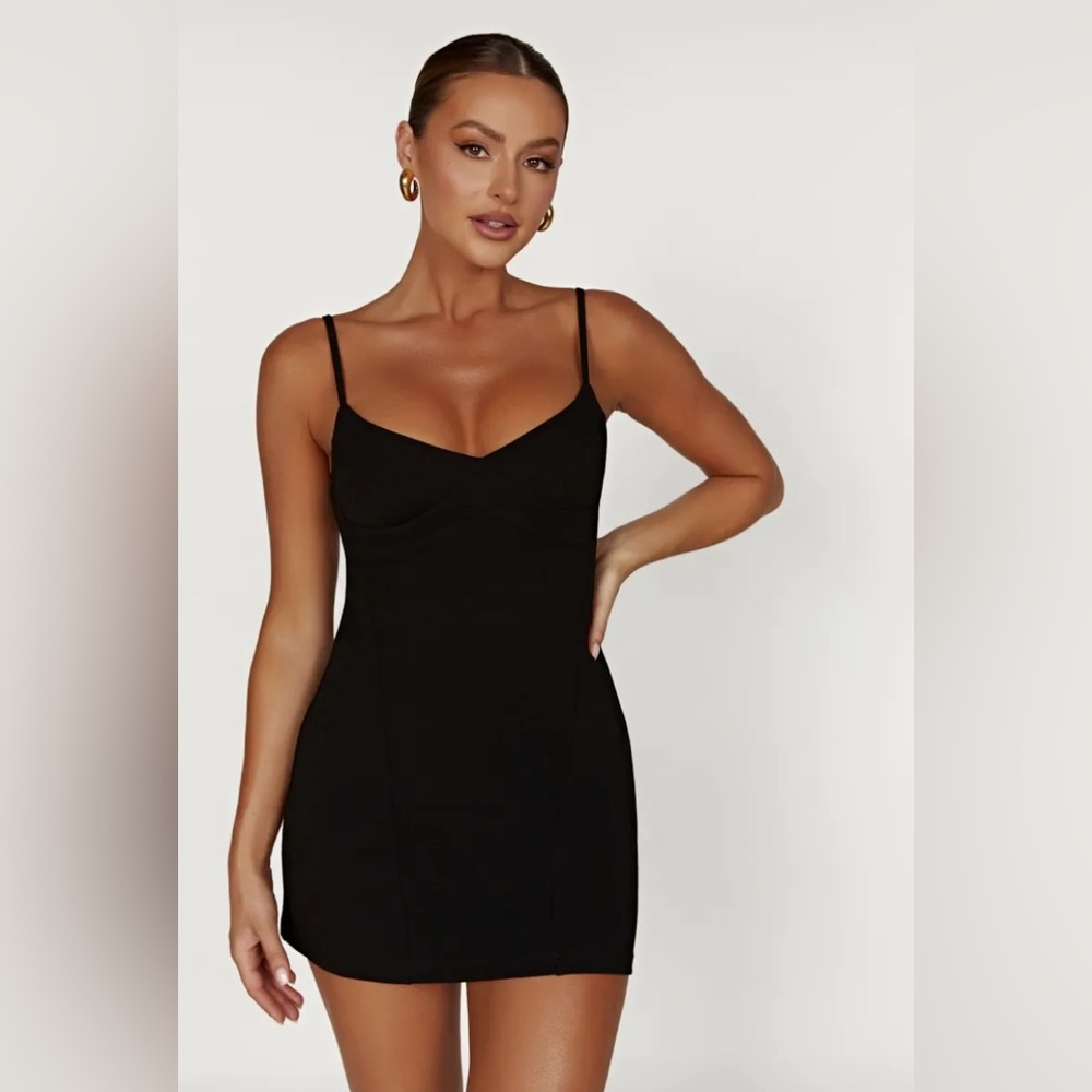 NWT Meshki Thalia Crepe Mini Dress in Black